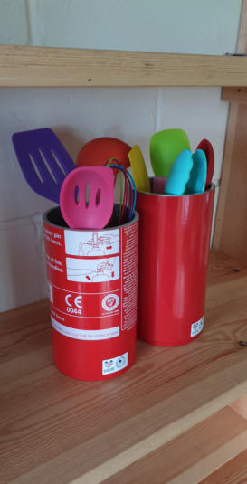 Upcycled extinguisher utencil holder